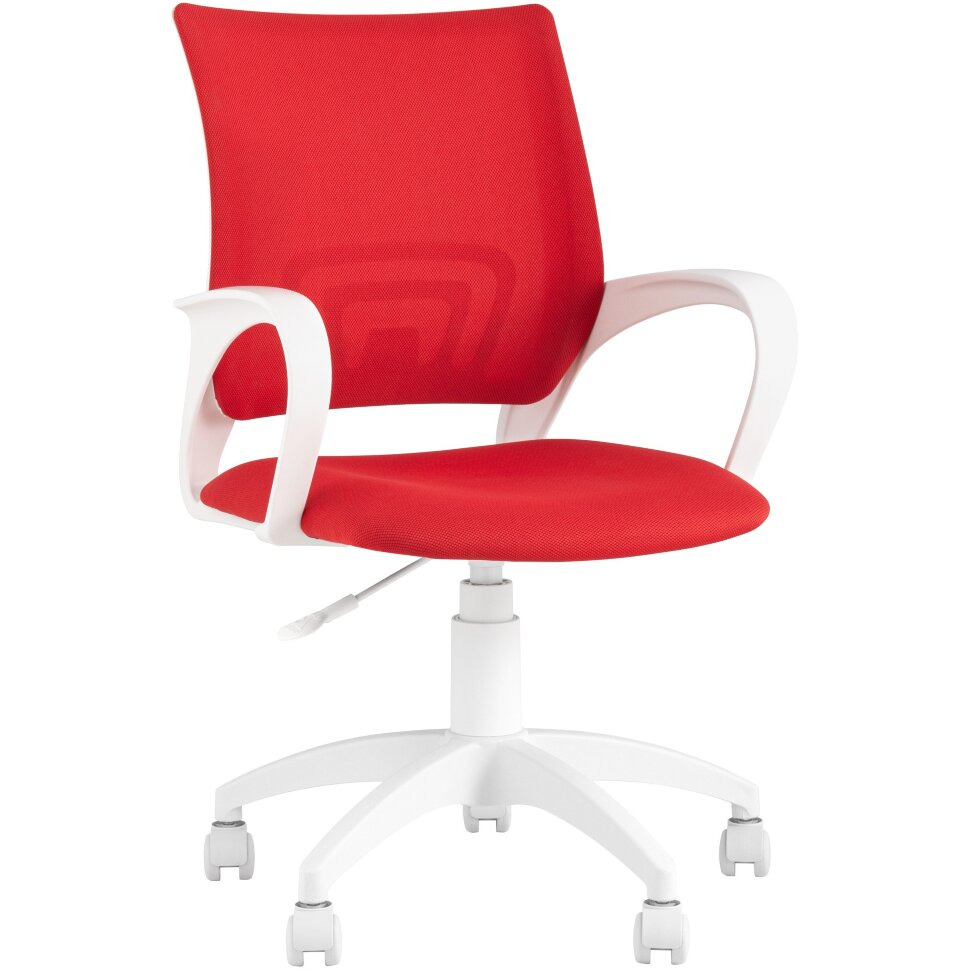 Topchairs ST-BASIC-W спинка белая сетка сиденье красная ткань крестовина белый пластик 