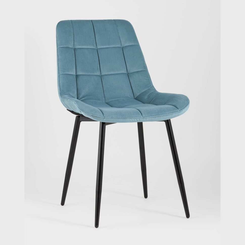 Комплект из четырех стульев Stool Group Флекс велюр пыльно-голубой ножки из металла черные Комплект из четырех стульев Stool Group Флекс велюр пыльно-голубой ножки из металла черные