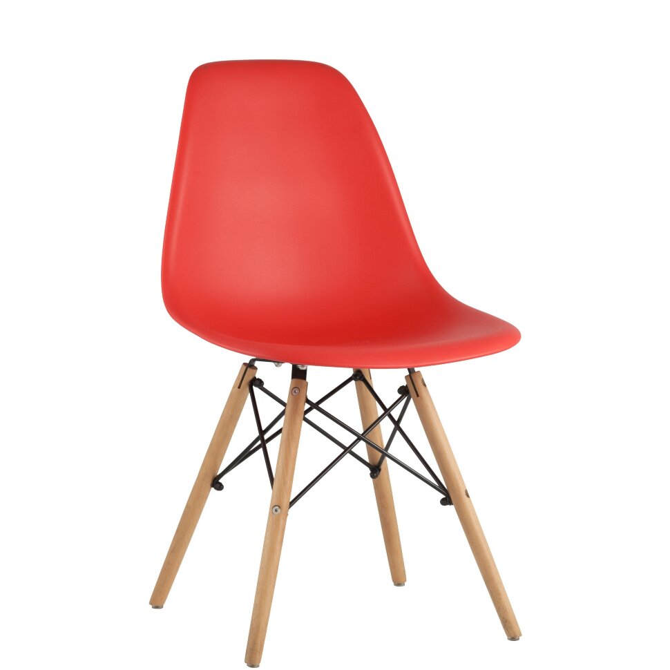 Стул Eames SIMPLE DSW красный, литой полипропилен, стальной каркас, натуральный массив бука Стул Eames SIMPLE DSW красный, литой полипропилен, стальной каркас, натуральный массив бука