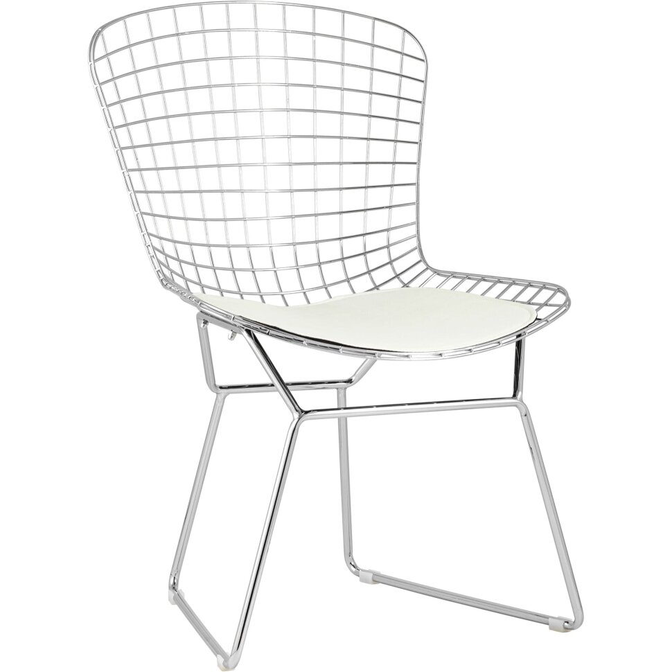 Стул обеденный Bertoia хромированный с белой подушкой Стул обеденный Bertoia хромированный с белой подушкой